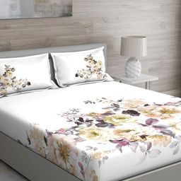 GM White & Grey 150 TC Queen Floral Cotton Bedsheet with 2 Pillow Covers-picture-8