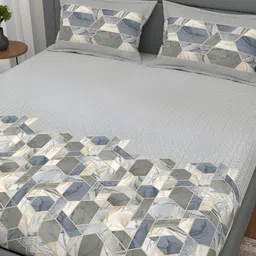 Srijee Decors Blue Geometric 300 TC Cotton Fitted King Bedsheet with 2 Pillow Covers-image-91