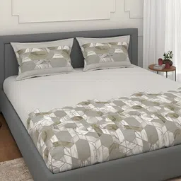 Srijee Decors Grey Geometric 300 TC Cotton Fitted King Bedsheet with 2 Pillow Covers-image-92