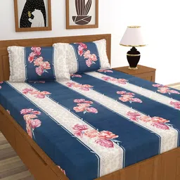 MORADO Blue & White Floral 180 TC King Bedsheet with 2 Pillow Covers-picture-12