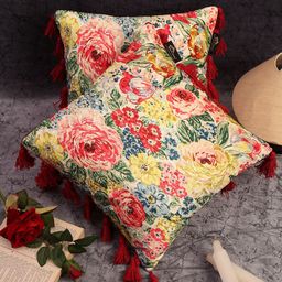 HOSTA HOMES Multicoloured Set of 2 Floral Velvet Square Cushion Covers-picture-38