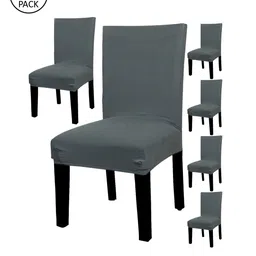 HOUSE OF QUIRK Set Of 6 Grey Solid Chair Covers image 1