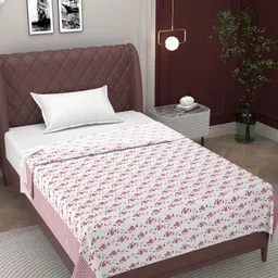 Bromwick Pink & White Floral 300 TC 2 Single Bedsheet with Pillow Covers-image-31