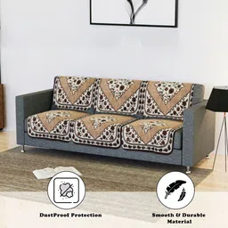 Kuber Industries Brown & White 11 Pieces Printed Cotton Sofa Cover & Table Cover image 2