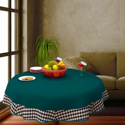 Home Heart Green & White Cotton Patchwork Round Table Cover image 4