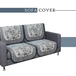 Kuber Industries Blue & White Printed Cotton Sofa Cover image 4