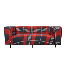 HOUSE OF QUIRK Red & Black Checked 4-Seater Stretchable Sofa Cover image 4
