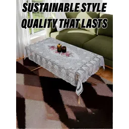 Kuber Industries White Floral Cotton 4-Seater Table Cover image 2