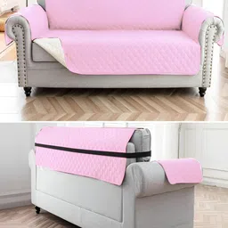 HOUSE OF QUIRK Pink Solid 2 Seater Couch Covers With Arms Reversible Sofa Slipcovers image 2