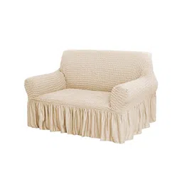 HOUSE OF QUIRK Beige Stretchable 3-Seater Sofa Cover With Arms image 2