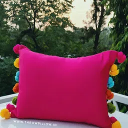 THROWPILLOW Pink & Green Tasselled Rectangle Cushion Cover image 2