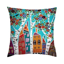 HOMADORN Teal & Mustard 5 Pieces Printed Square Cushion Covers image 5