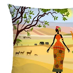 HOMADORN Beige & Yellow 5 Pieces Printed Square Cushion Covers image 4