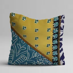 STITCHNEST Set Of 5 Blue & Mustard Colourblocked Square Cushion Covers image 4