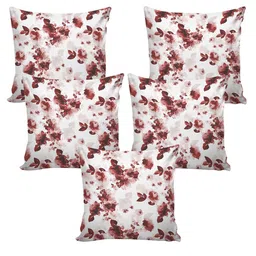 Aura Red & White 5 Pieces Floral Square Cushion Covers image 3
