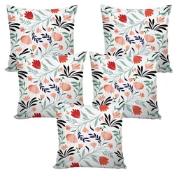 Aura White & Red 5 Pieces Floral Square Cushion Covers image 4