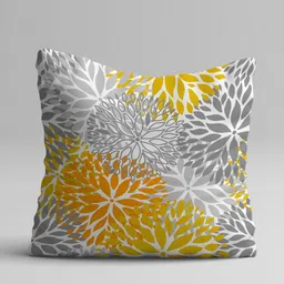 STITCHNEST Yellow & Grey Set of 5 Floral Square Cushion Covers image 3