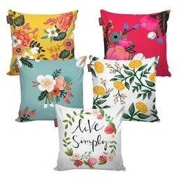 AEROHAVEN White & Green Set of 5 Floral Square Cushion Covers image 3