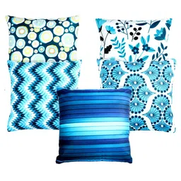 BELLA TRUE Blue & White Set of 5 Geometric Velvet Square Cushion Covers image 4