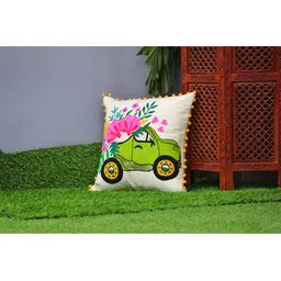 SHADES of LIFE Off White & Green Set of 2 Embroidered Square Cushion Covers image 2