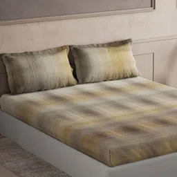 DDecor Yellow & Brown Printed Cotton 180 TC King Bedsheet with 2 Pillow Covers image 4