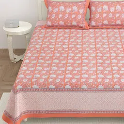 Wayne Martin Orange Floral 330 TC King Bedsheet with 2 Pillow Covers image 5