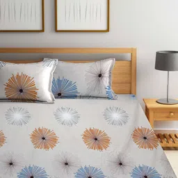 Arrabi Beige & White Geometric 300 TC King Bedsheet with 2 Pillow Covers image 5