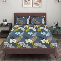 Aura Grey & Yellow Floral Printed Microfiber 144 TC Queen Bedsheet Set 2.29 m x 2.54 m image 2