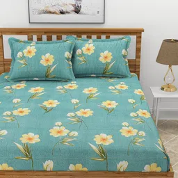 MORADO Green & Yellow Printed 210 TC Queen Bedsheet with 2 Pillow Covers image 3