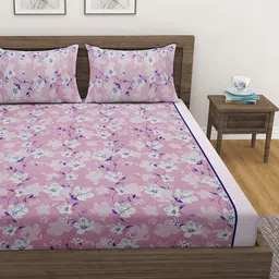 SWAYAM Purple & Blue Floral 144 TC Cotton King Bedsheet with 2 Pillow Covers image 5