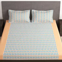 Story@home Tango Blue & White Printed 240 TC King Bedsheet with 2 Pillow Covers image 3