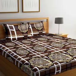 Arrabi Brown & White Graphic 300 TC 2 King Bedsheet with 4 Pillow Covers image 4