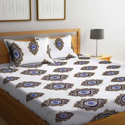 Arrabi White & Black Striped 300 TC 2 King Bedsheet with 4 Pillow Covers image 2