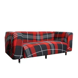 HOUSE OF QUIRK Red & Black Checked 4-Seater Stretchable Sofa Cover image 2