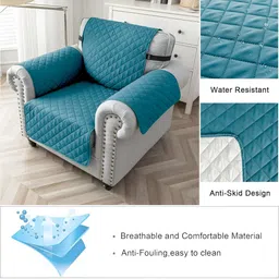 HOUSE OF QUIRK Teal Solid 1 Seater Reversible Sofa Slipcovers image 3