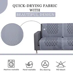 Kuber Industries Grey 8 Pieces Printed Cotton Sofa Cover image 3