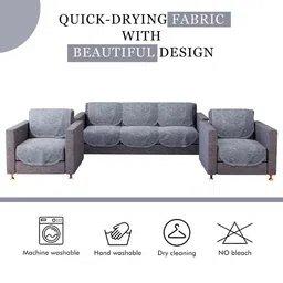 Kuber Industries Grey & Black 10 Pieces Printed Cotton Sofa Cover image 2