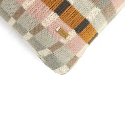 Pluchi Beige & Grey Geometric Pure Cotton Square Cushion Cover image 4