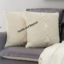 Textile and Beyond Off White 2 Pieces Cotton Square Cushion Covers image 4