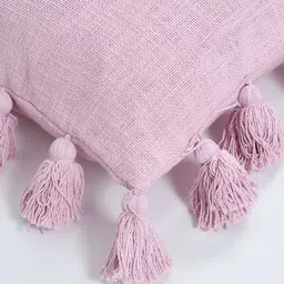 HOMADORN Lavender 2 Pieces Self Design Cotton Square Cushion Covers with Tassels image 5
