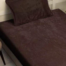 FABINALIV Coffee Brown Solid 300 TC Woollen Single Bedsheet with Pillow Cover image 3