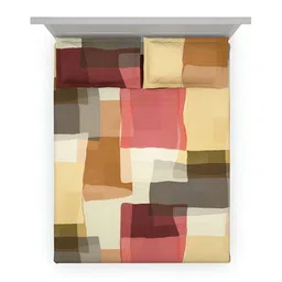 DDecor Red & Yellow Geometric Cotton 180 TC King Bedsheet with 2 Pillow Covers image 3
