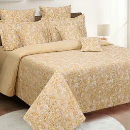 SWAYAM Yellow & White Floral Cotton Fitted 160 TC King Bedsheet With 2 Pillow Covers image 2