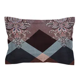 Aura Blue & Grey Geometric 180 TC Queen Bedsheet with 2 Pillow Covers image 5