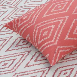 Huesland Comfort White & Peach Geometric 144 TC Cotton King Bedsheet & 2 Pillow Covers image 3
