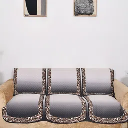 BELLA TRUE Brown & Grey 6 Pieces Printed 5 Seater Sofa Covers image 3