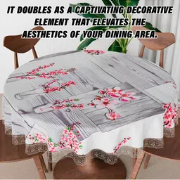 Kuber Industries Grey & Pink Floral Waterproof Round 6-Seater Table Cover image 4