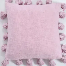 HOMADORN Lavender 2 Pieces Self Design Cotton Square Cushion Covers with Tassels image 4