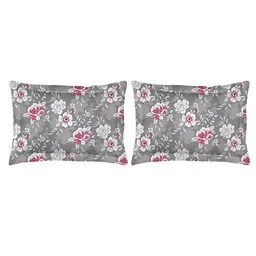 Layers Grey & White Floral 104 TC King Bedsheet with 2 Pillow Covers image 4