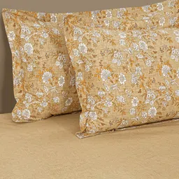 SWAYAM Yellow & White Floral Cotton Fitted 160 TC King Bedsheet With 2 Pillow Covers image 3